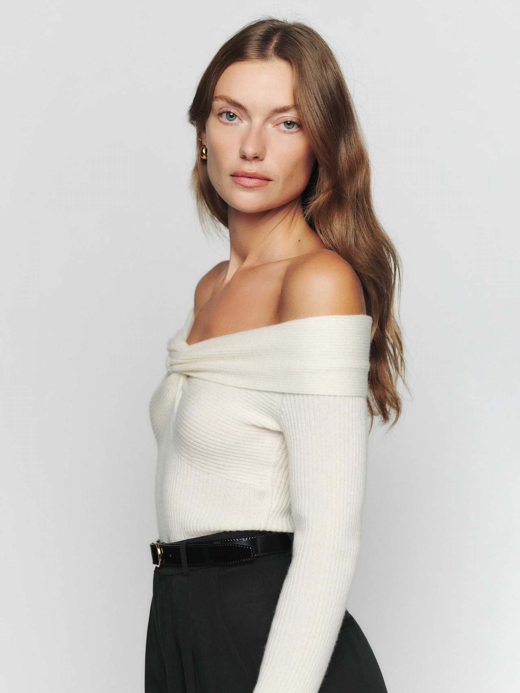 Women's Reformation Natalia Cashmere Sweater White | USA-7536041