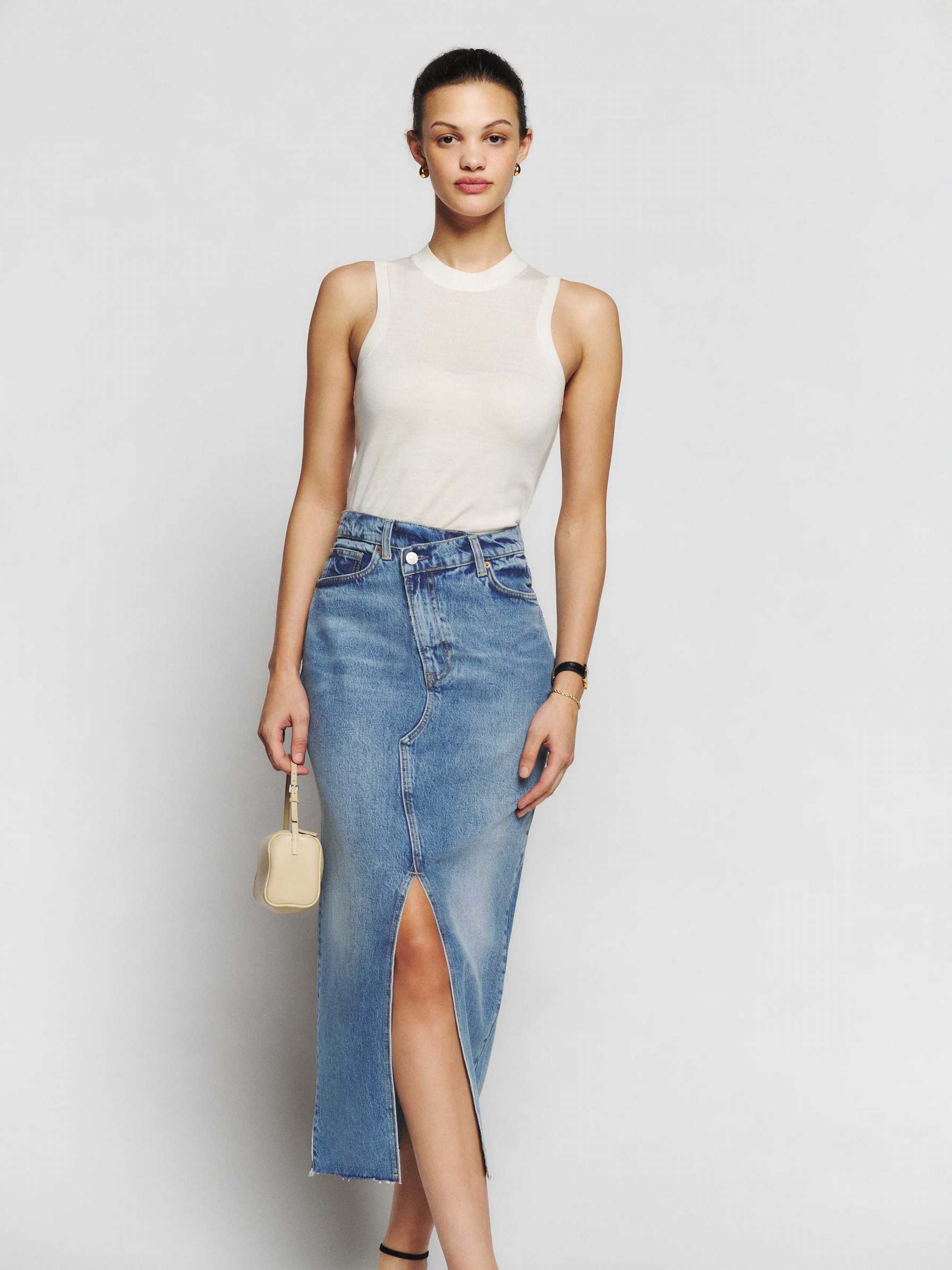 Women's Reformation Nila Long Denim Skirts Azure | USA-025741