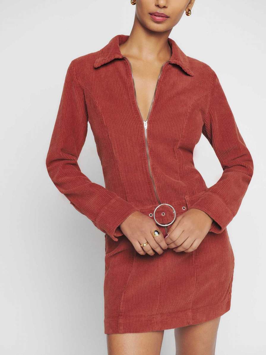 Women's Reformation Nini Corduroy Dress Red | USA-5743680