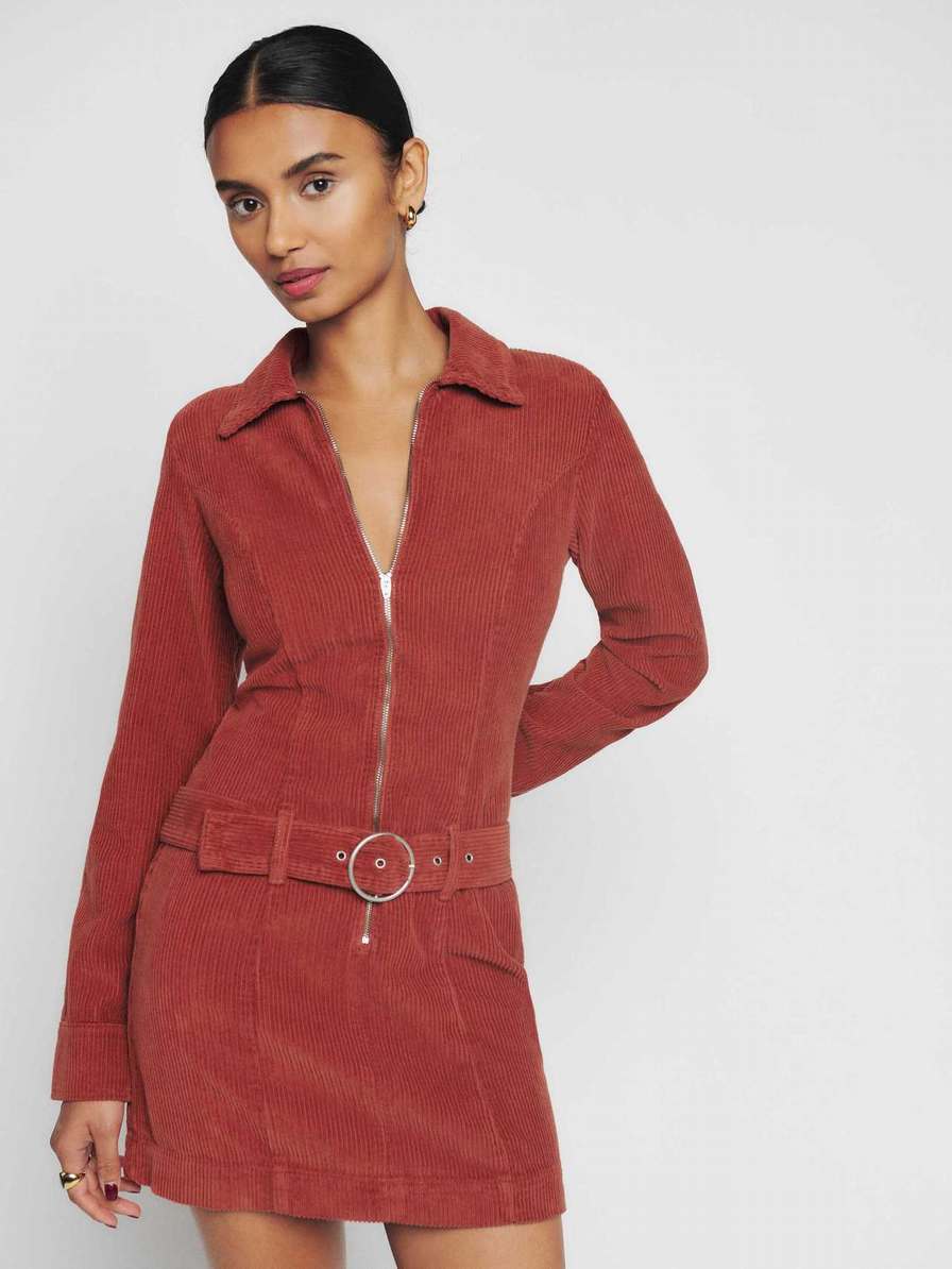 Women's Reformation Nini Corduroy Dress Red | USA-5743680