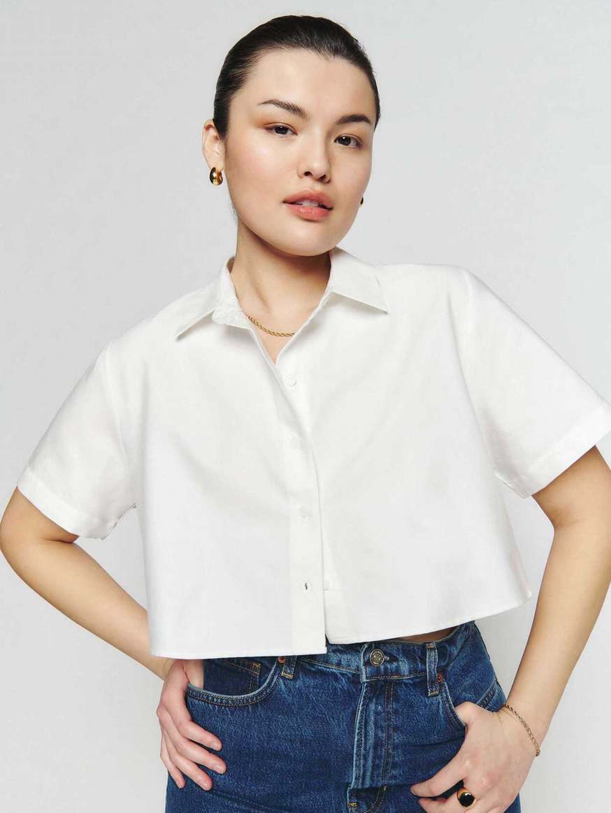 Women's Reformation Noah Shirts White | USA-783056