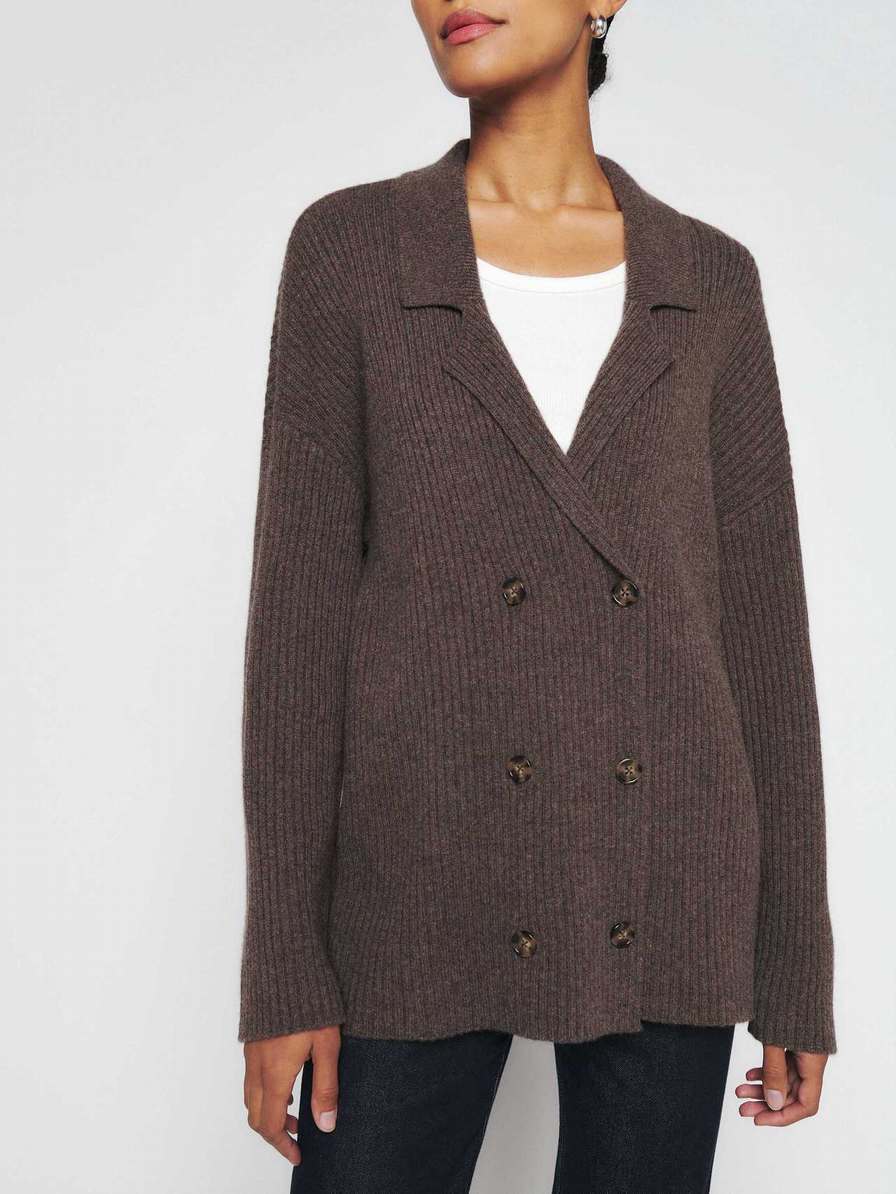 Women's Reformation Nova Cashmere Double Breasted Cardigan Coffee | USA-148257