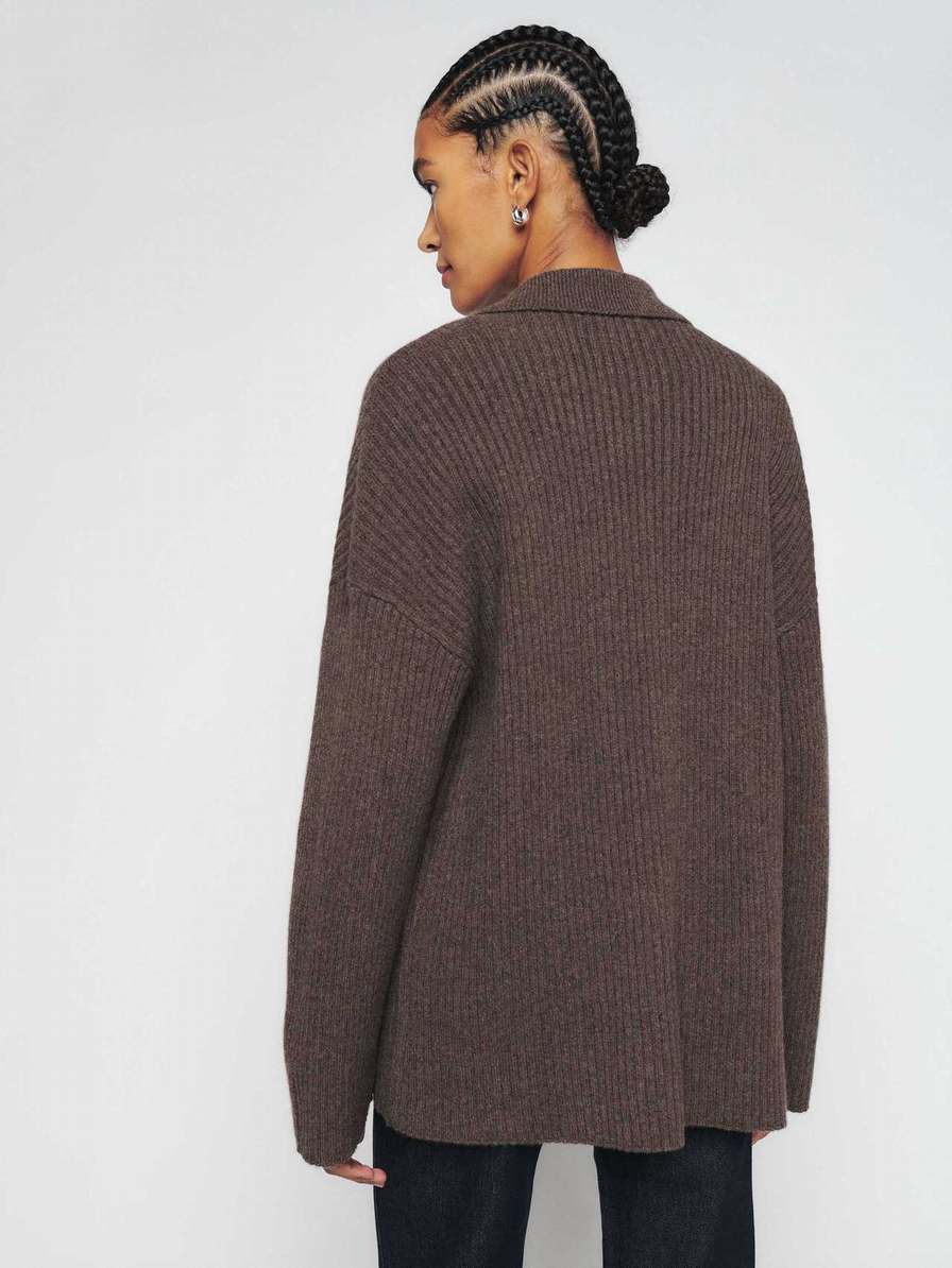 Women's Reformation Nova Cashmere Double Breasted Cardigan Coffee | USA-148257