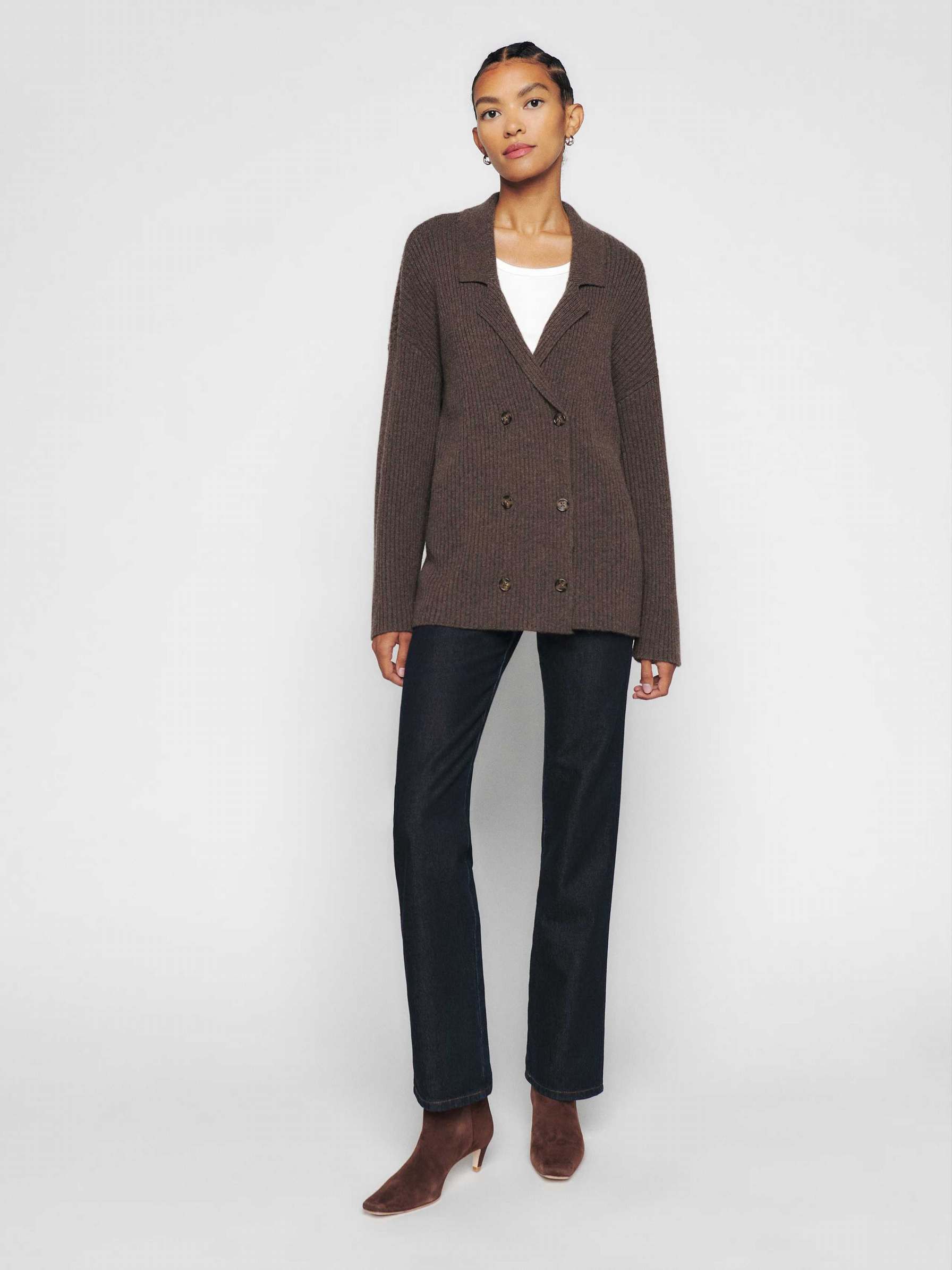 Women's Reformation Nova Cashmere Double Breasted Cardigan Coffee | USA-148257