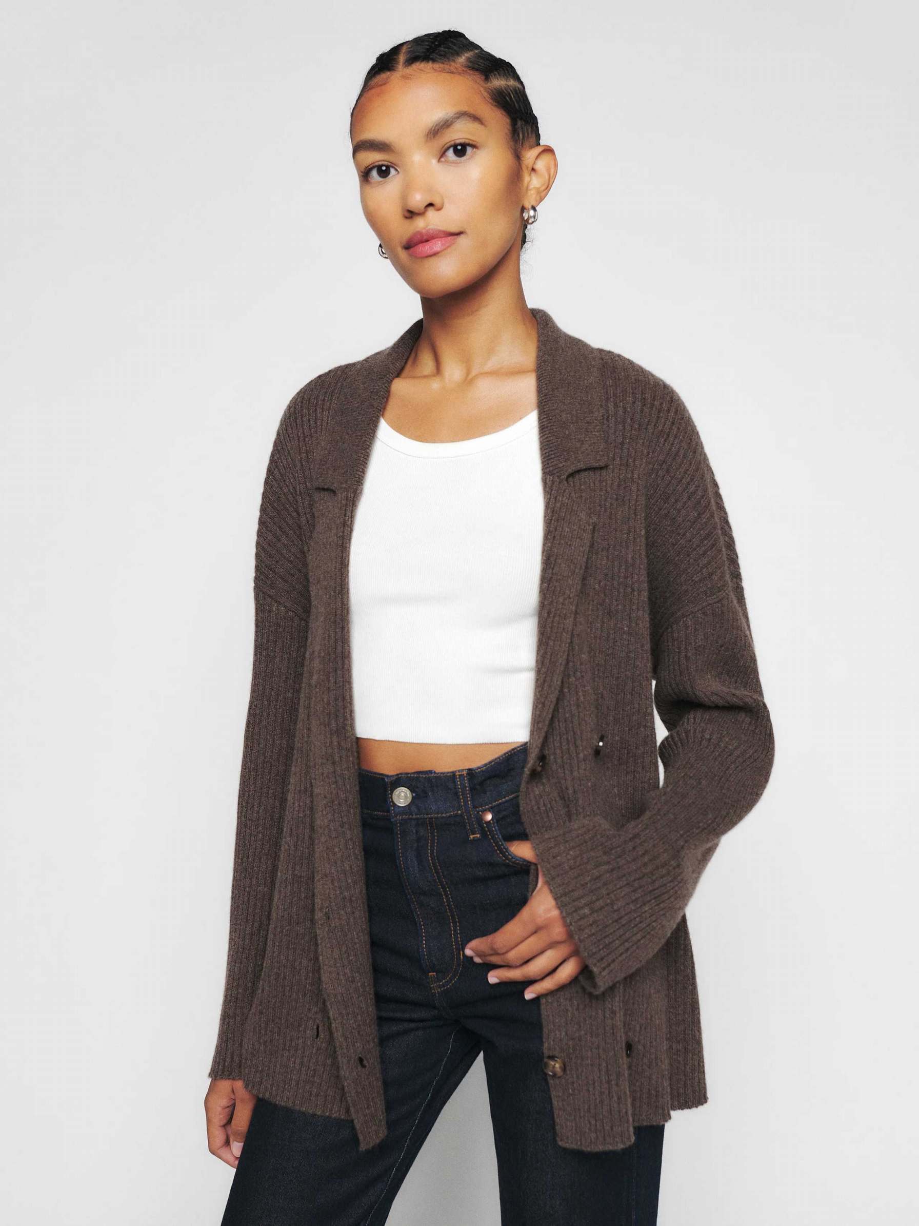 Women's Reformation Nova Cashmere Double Breasted Cardigan Coffee | USA-148257