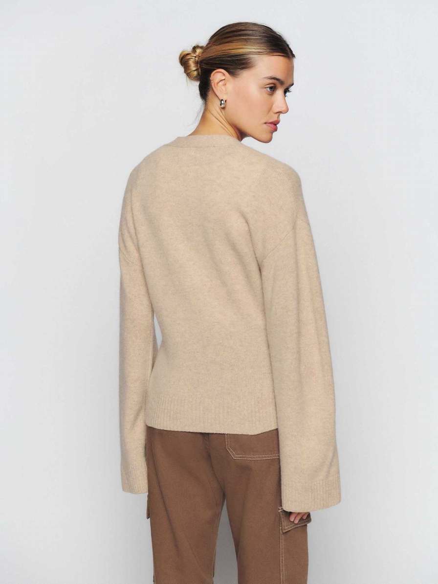 Women's Reformation Novara Regenerative Wool Cardigan Beige | USA-641758