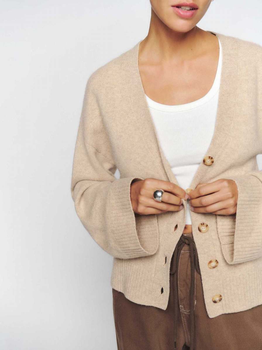 Women's Reformation Novara Regenerative Wool Cardigan Beige | USA-641758