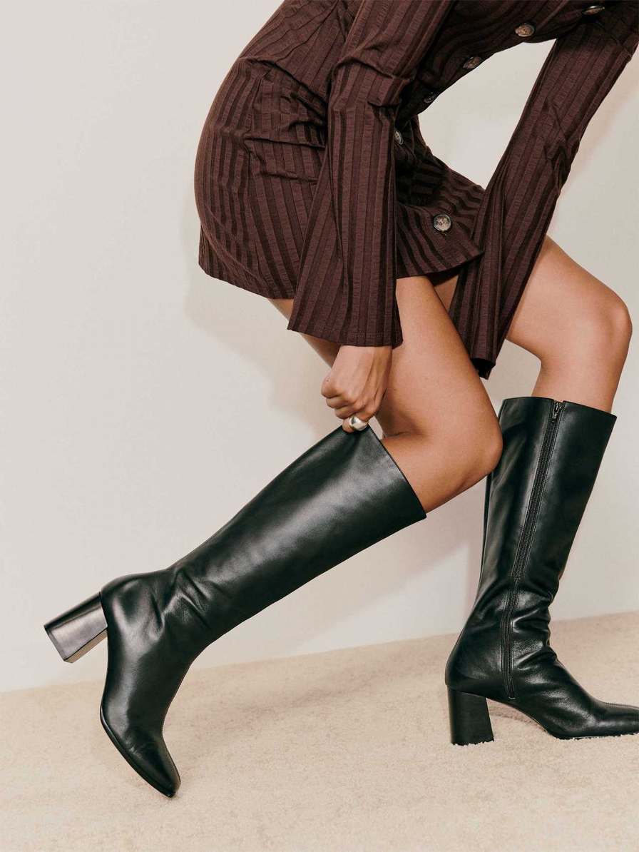 Women's Reformation Nylah Nappa Knee-high Boots Black | USA-3860274