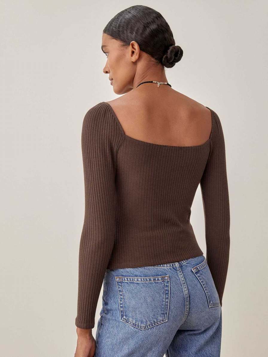 Women's Reformation October Knit Tops Coffee | USA-068341