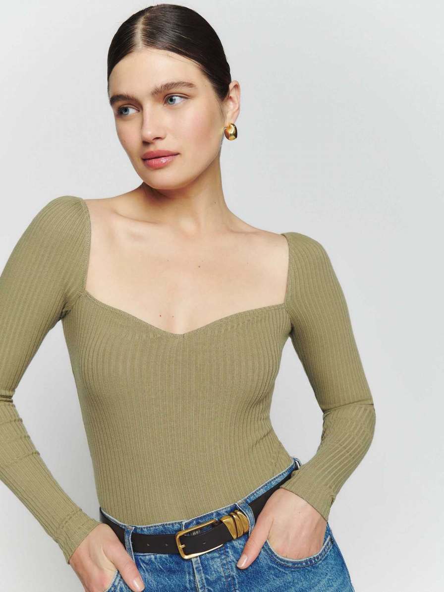 Women's Reformation October Knit Tops Olive | USA-541327