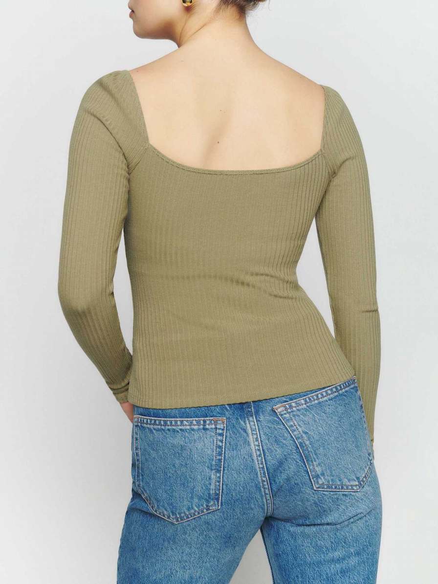 Women's Reformation October Knit Tops Olive | USA-541327