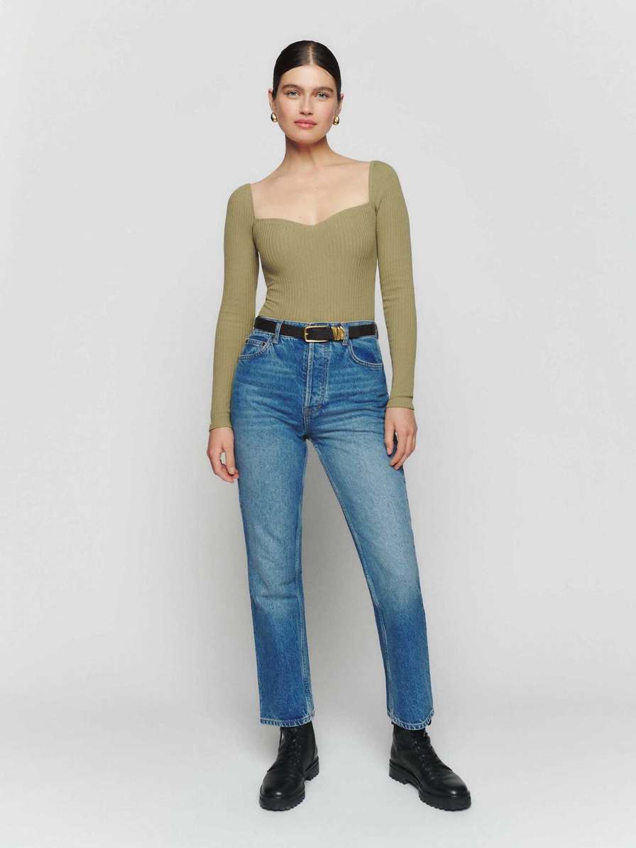 Women's Reformation October Knit Tops Olive | USA-541327