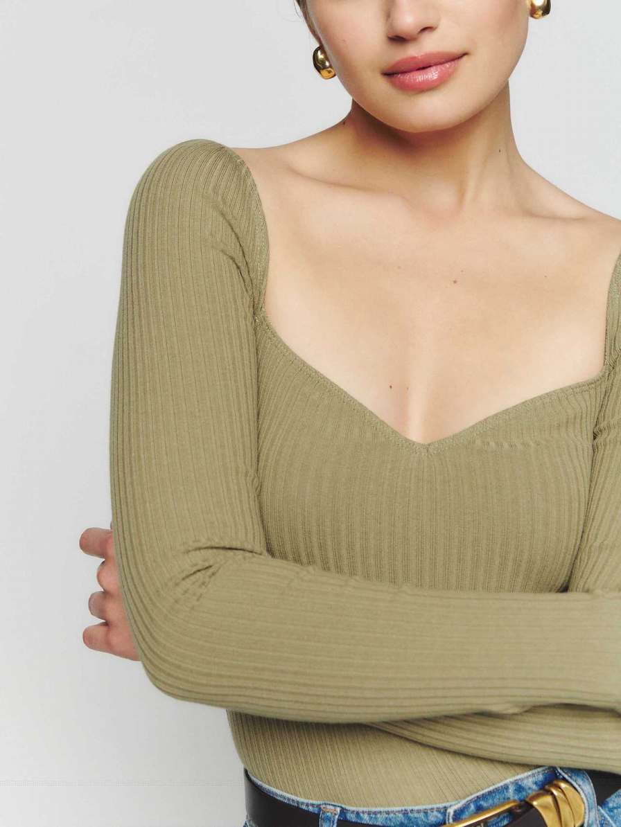 Women\'s Reformation October Knit Tops Olive | USA-541327