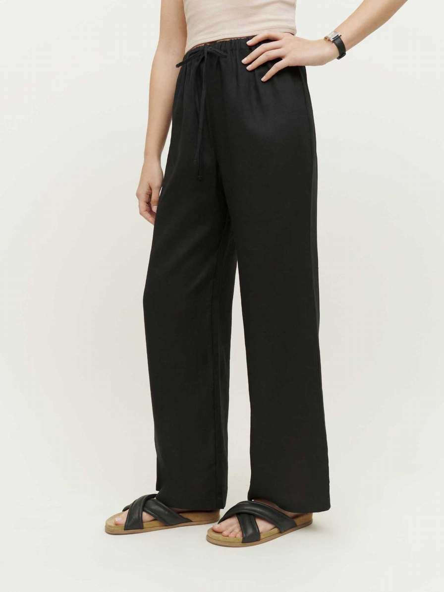 Women's Reformation Olina Linen Pants Black | USA-1236758