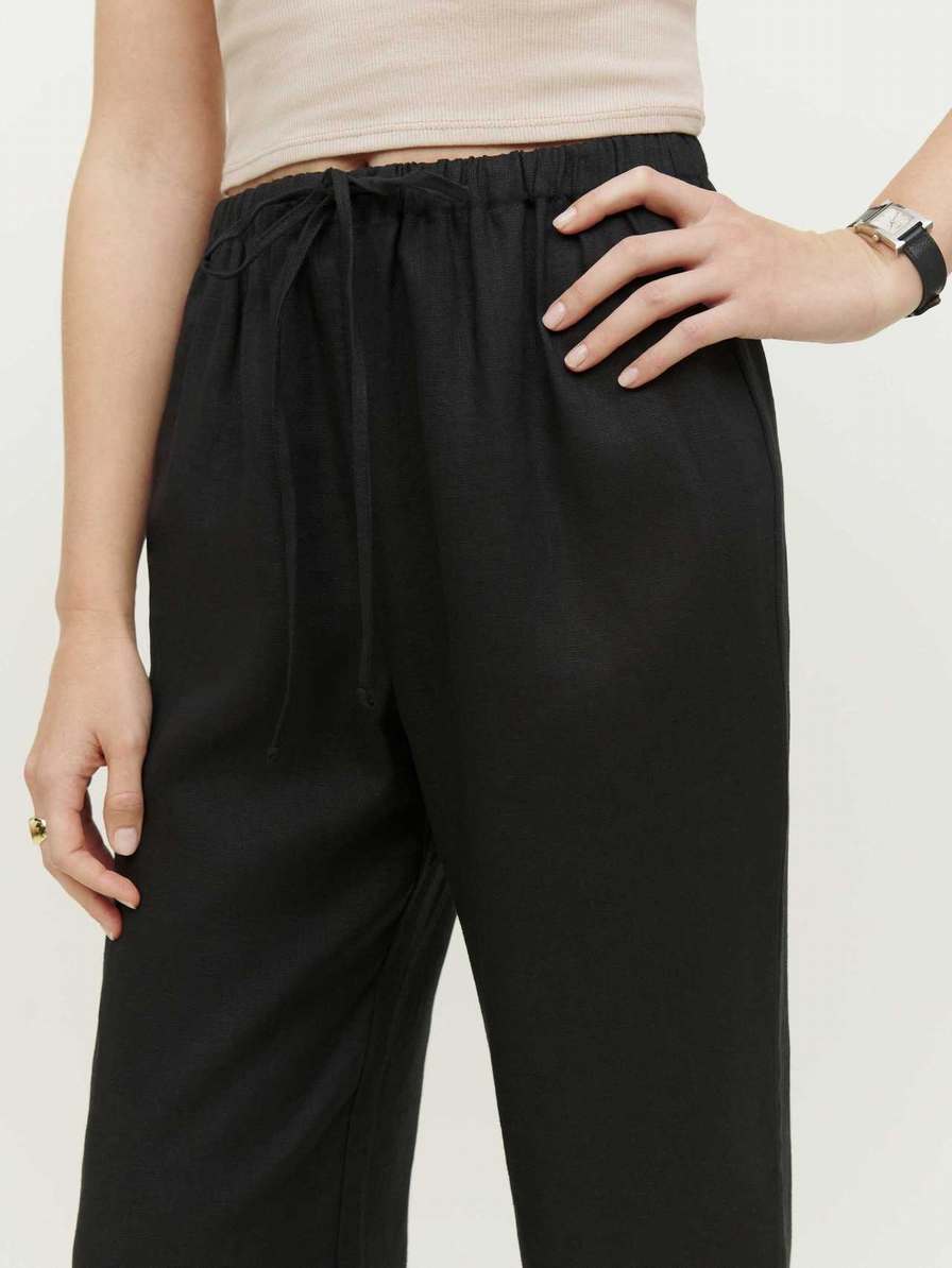 Women's Reformation Olina Linen Pants Black | USA-1236758