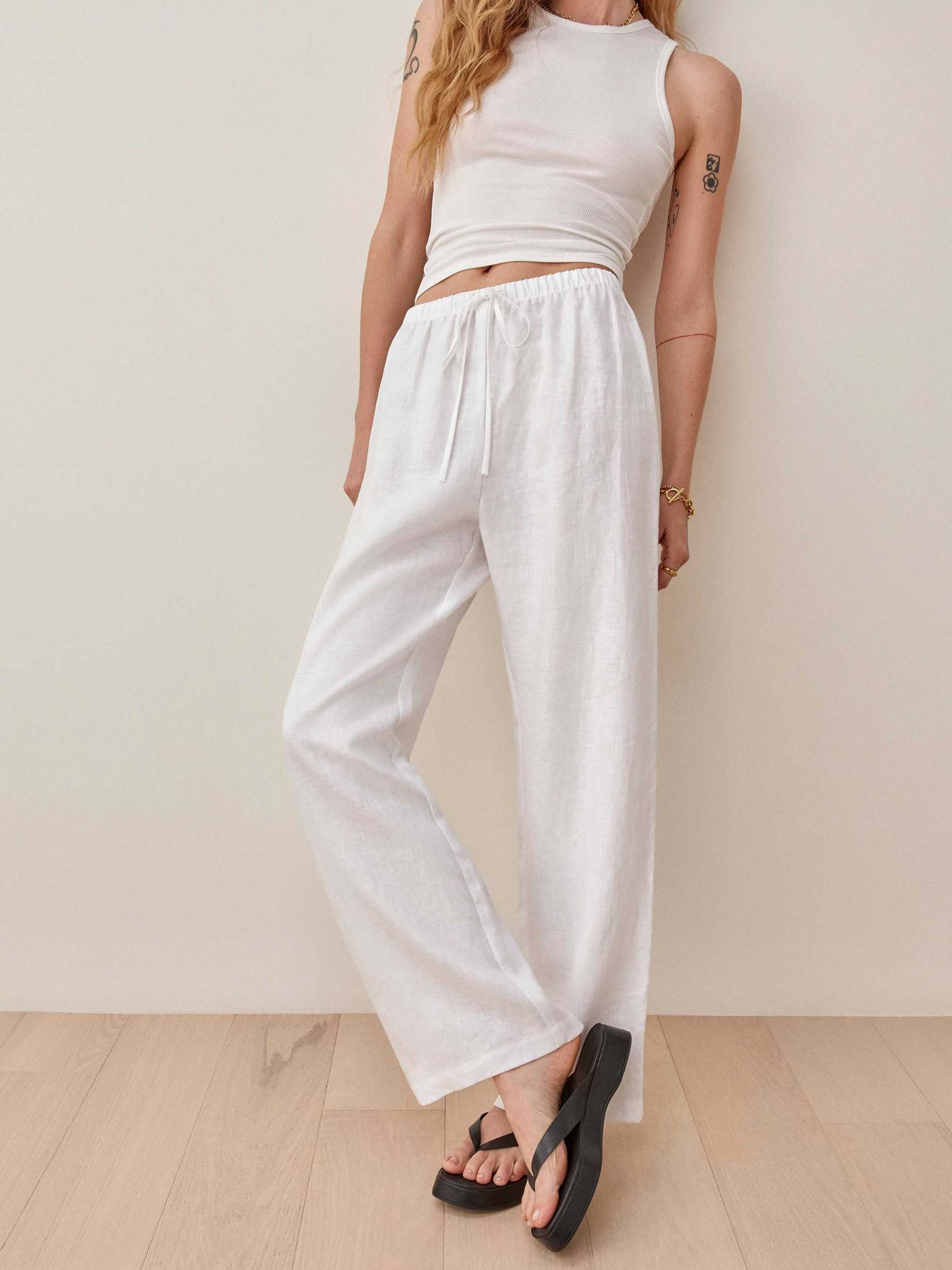 Women's Reformation Olina Linen Pants White | USA-2085613