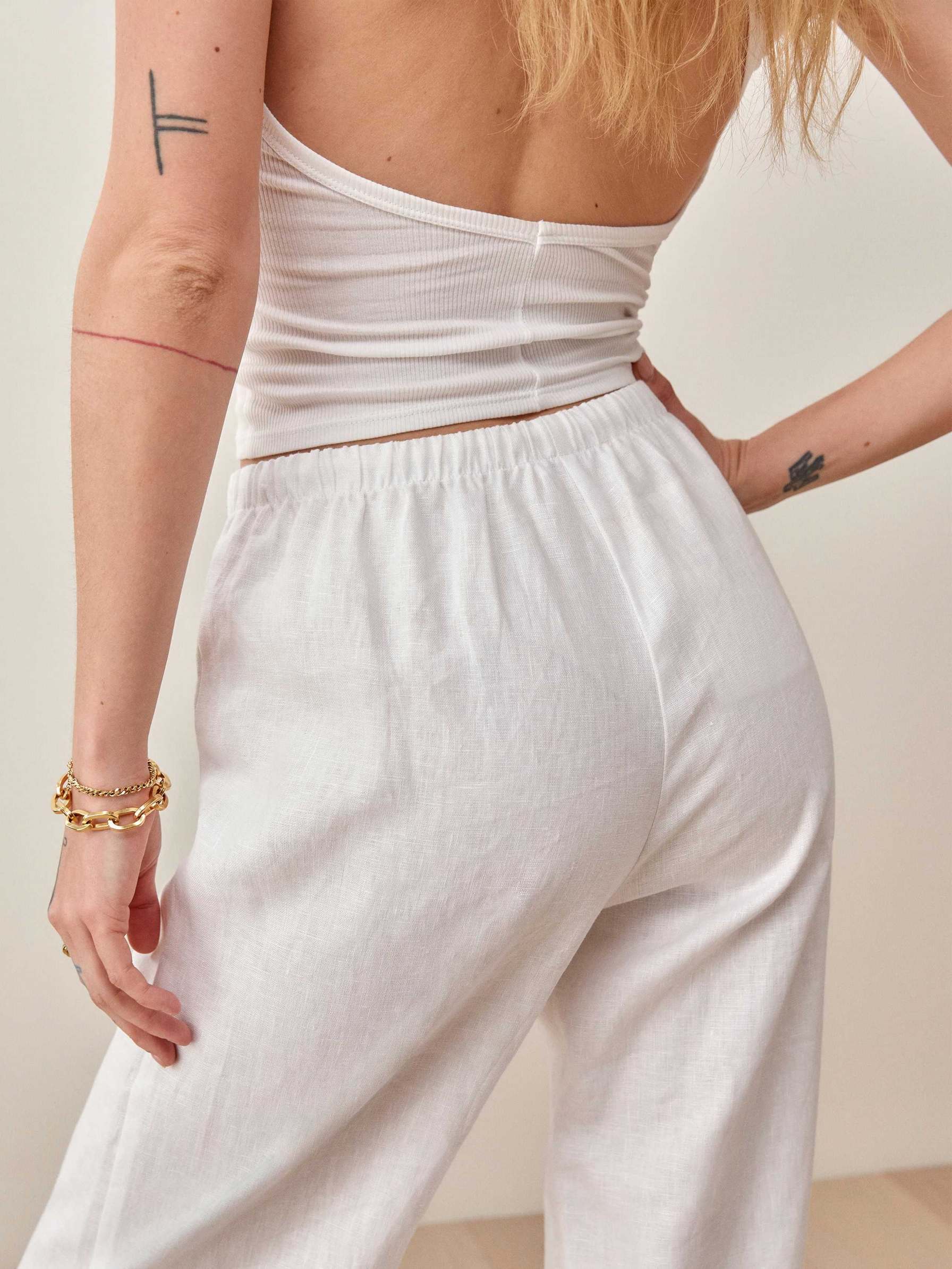 Women's Reformation Olina Linen Pants White | USA-2085613