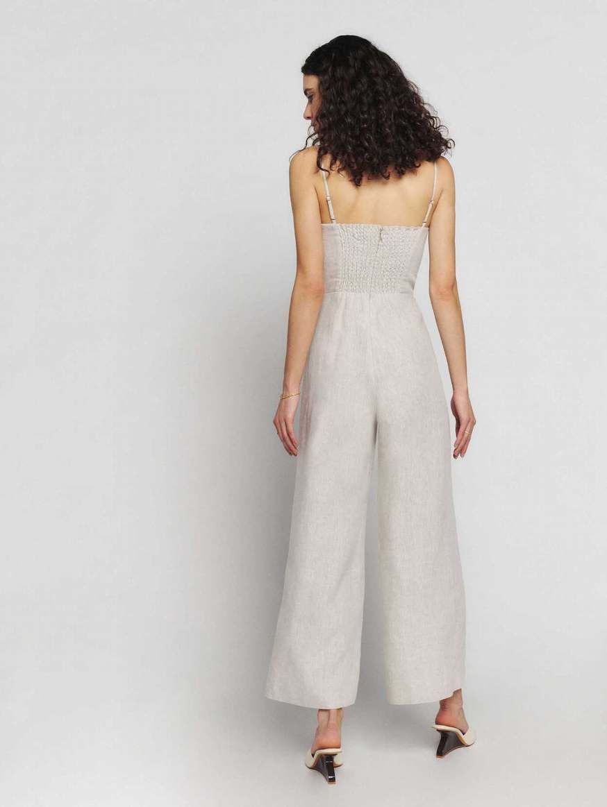 Women's Reformation Overland Linen Jumpsuit Beige | USA-5721863