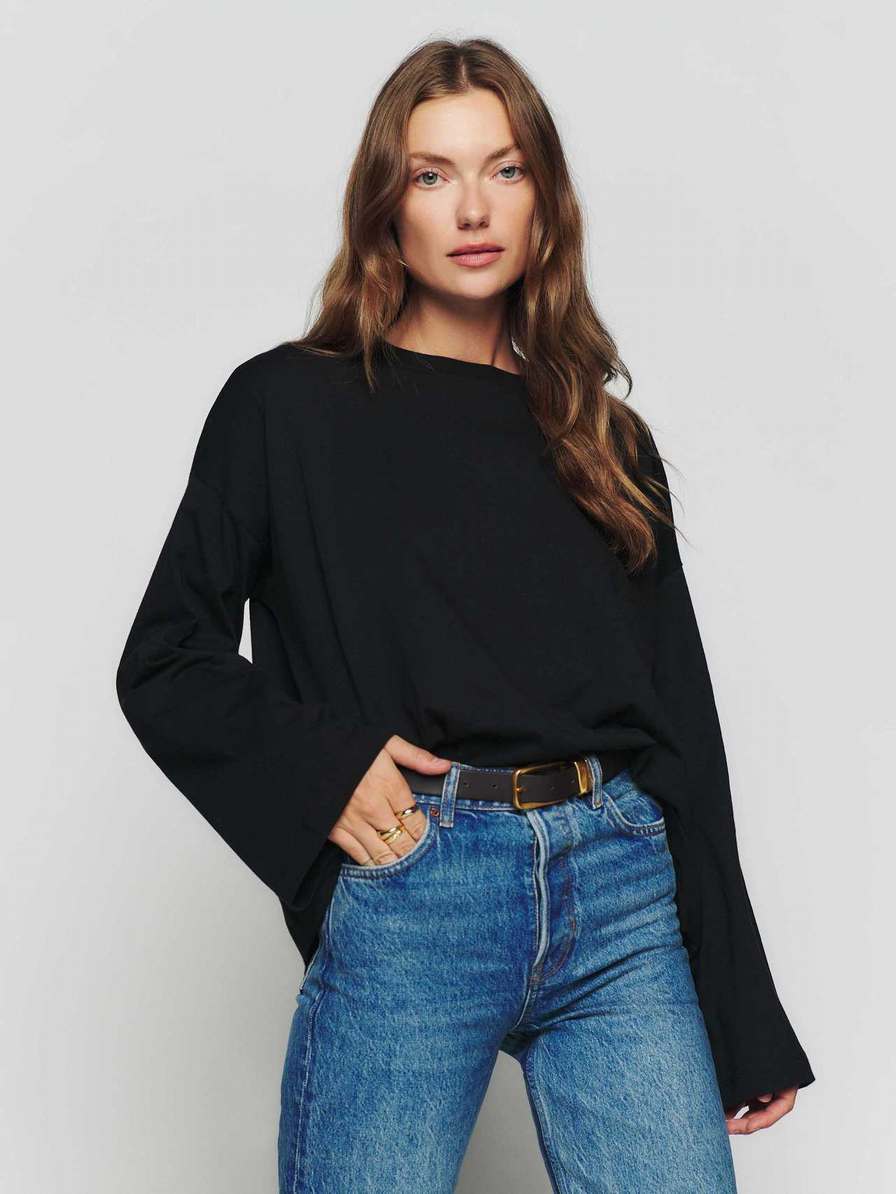 Women\'s Reformation Oversized Sweater Black | USA-406528