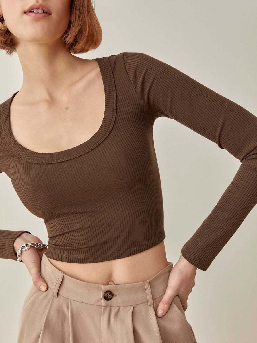 Women's Reformation Paige Knit Tops Coffee | USA-862043