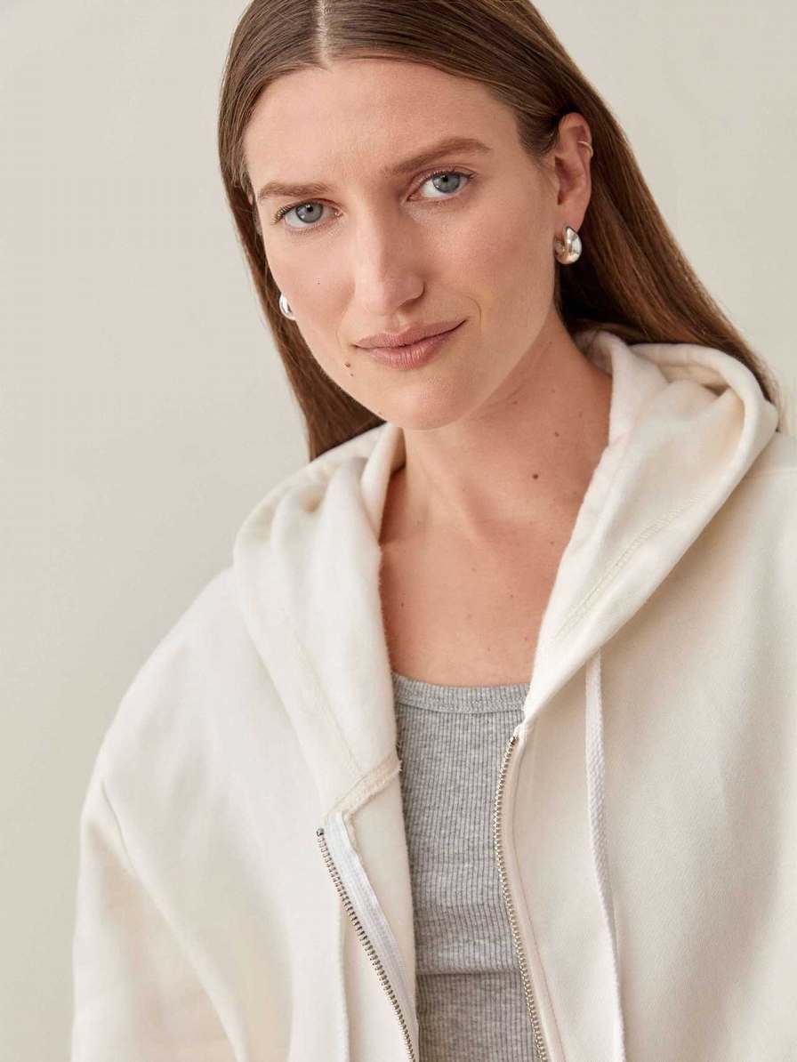 Women's Reformation Paige Zip Sweater White | USA-326185