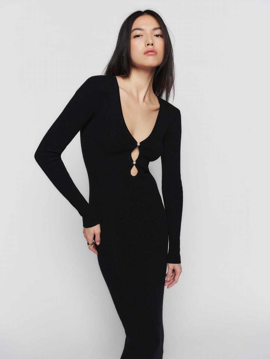 Women's Reformation Parini Cashmere Dress Black | USA-870165