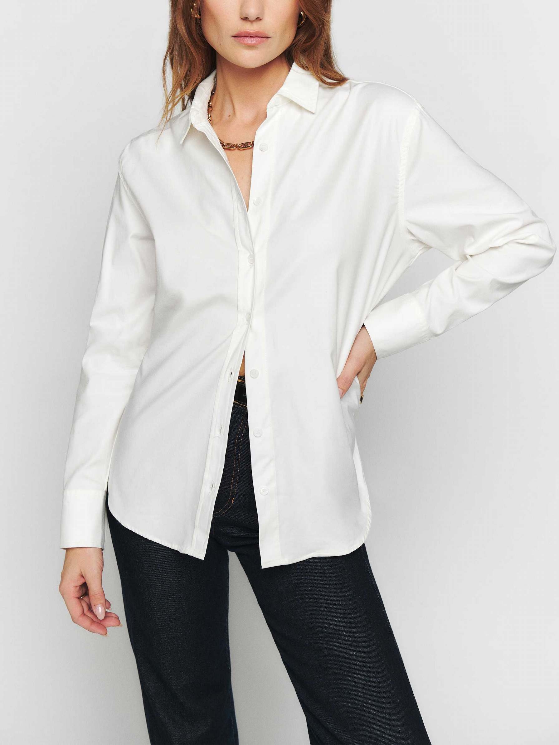 Women's Reformation Parker Relaxed Shirts White | USA-074628