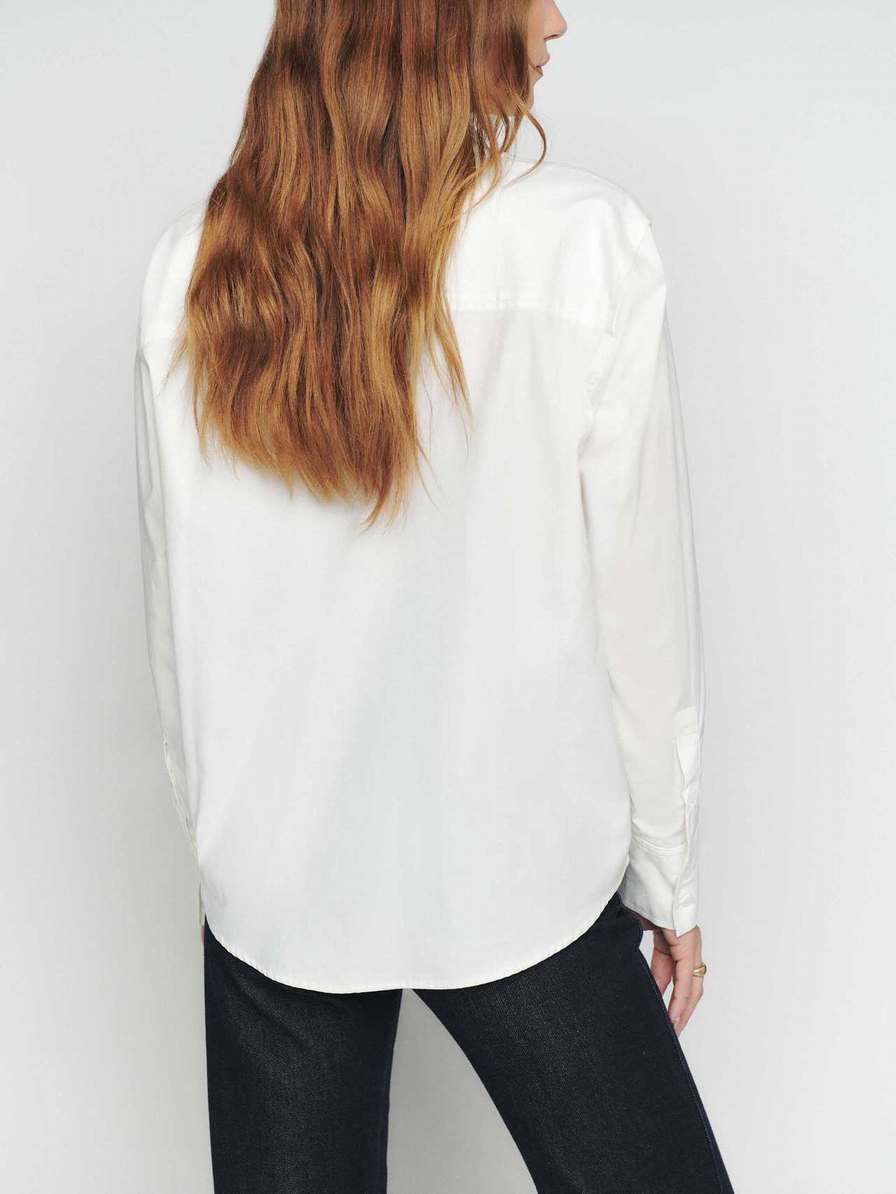 Women's Reformation Parker Relaxed Shirts White | USA-074628