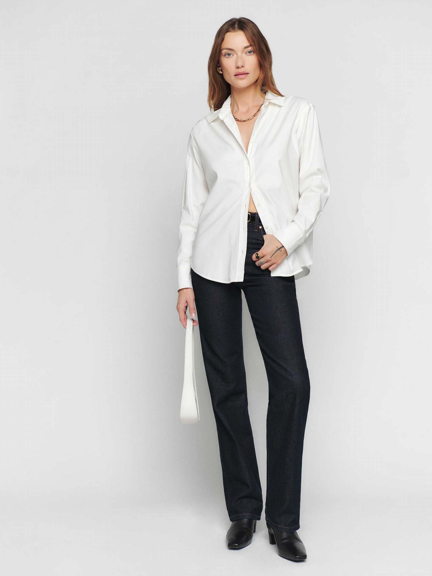 Women's Reformation Parker Relaxed Shirts White | USA-074628