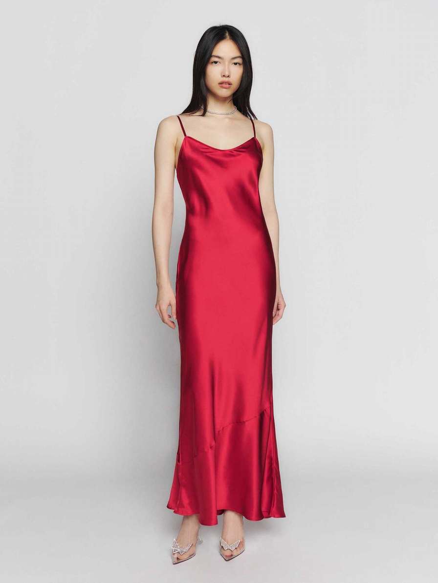 Women's Reformation Parma Silk Dress Red | USA-3816027