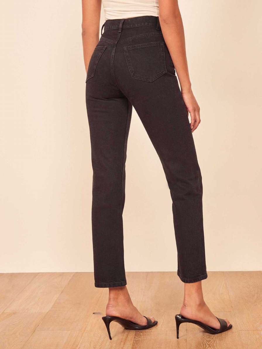 Women's Reformation Petites Cynthia High Rise Straight Jeans Black | USA-230784