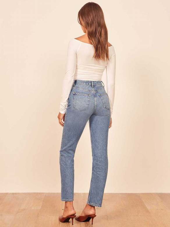 Women's Reformation Petites Cynthia High Rise Straight Jeans Blue | USA-574683