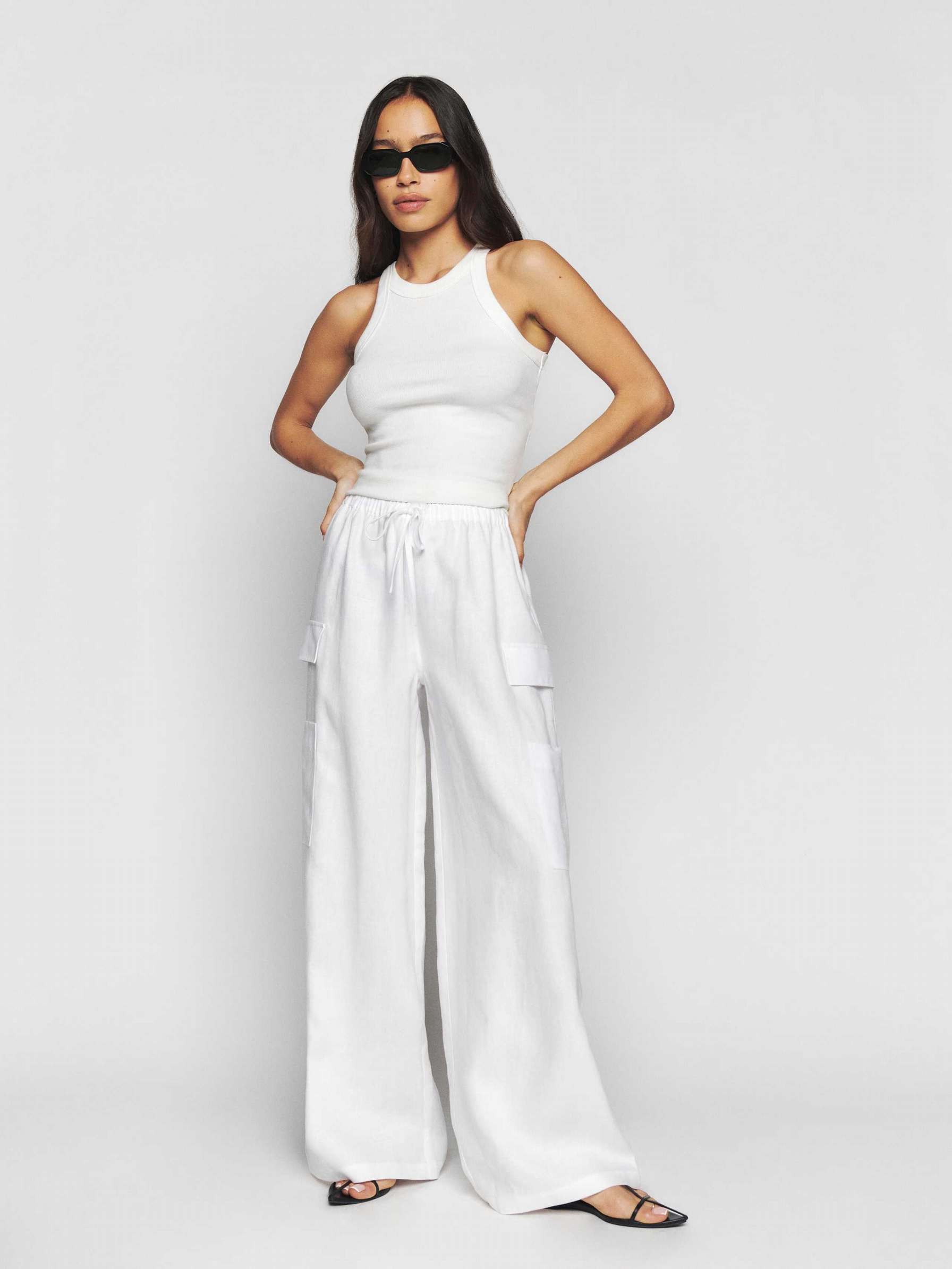 Women\'s Reformation Petites Ethan Linen Pants White | USA-320754