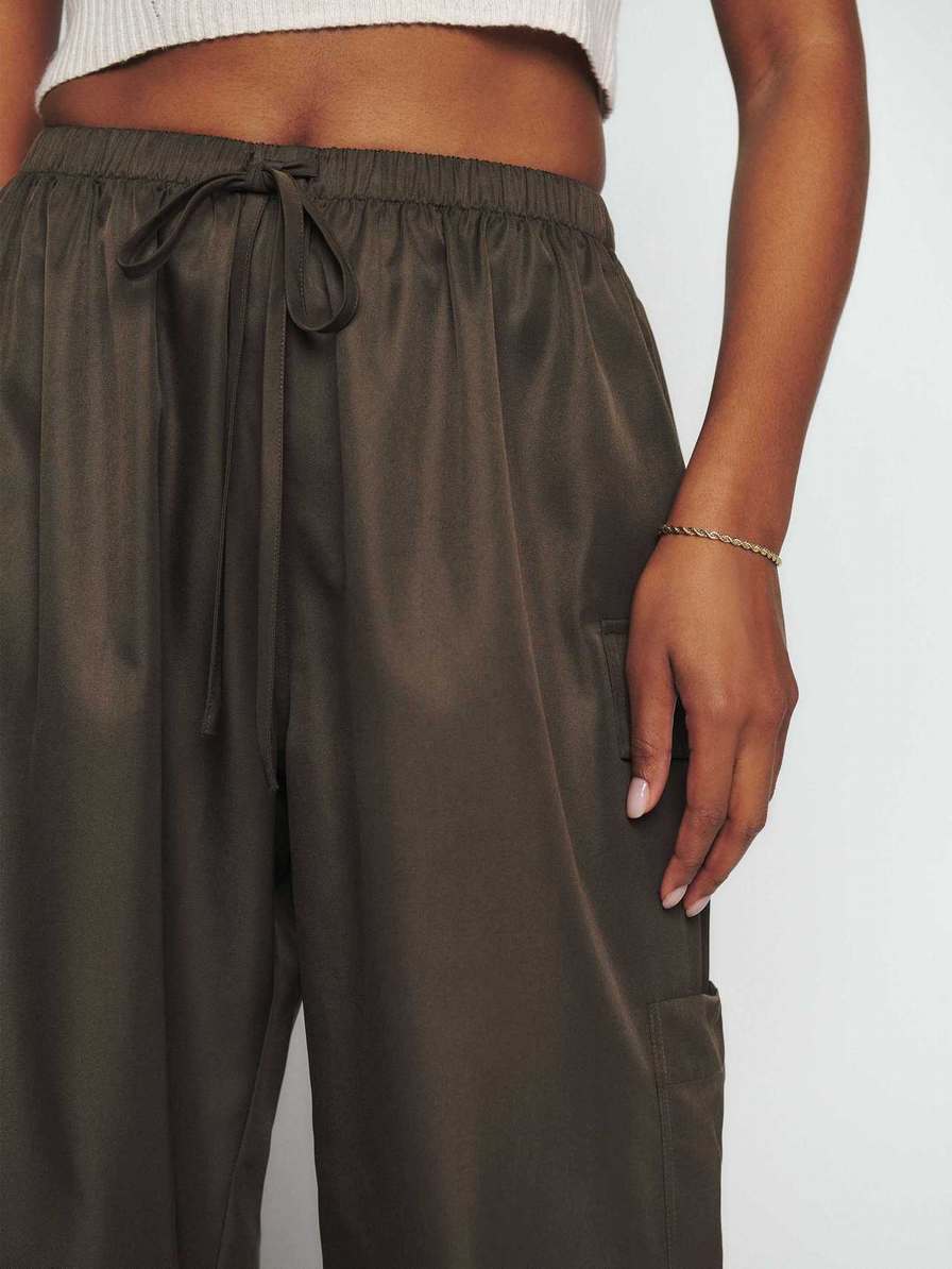 Women's Reformation Petites Ethan Pants Dark Olive | USA-271805