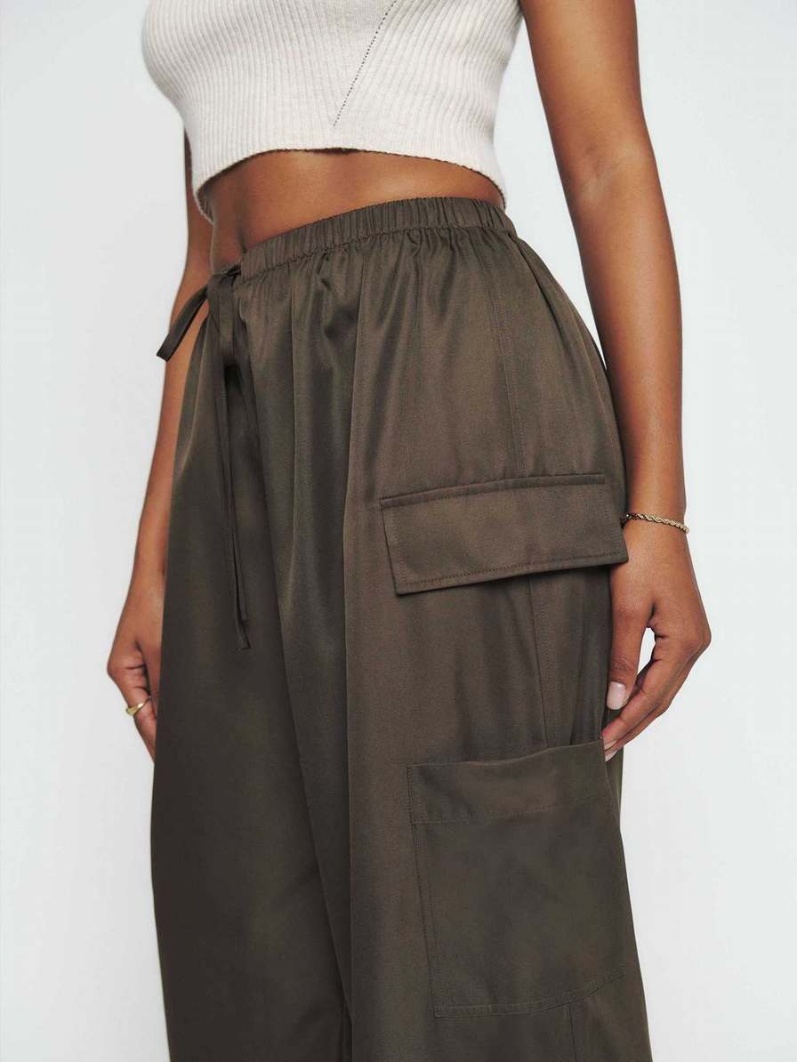 Women\'s Reformation Petites Ethan Pants Dark Olive | USA-271805