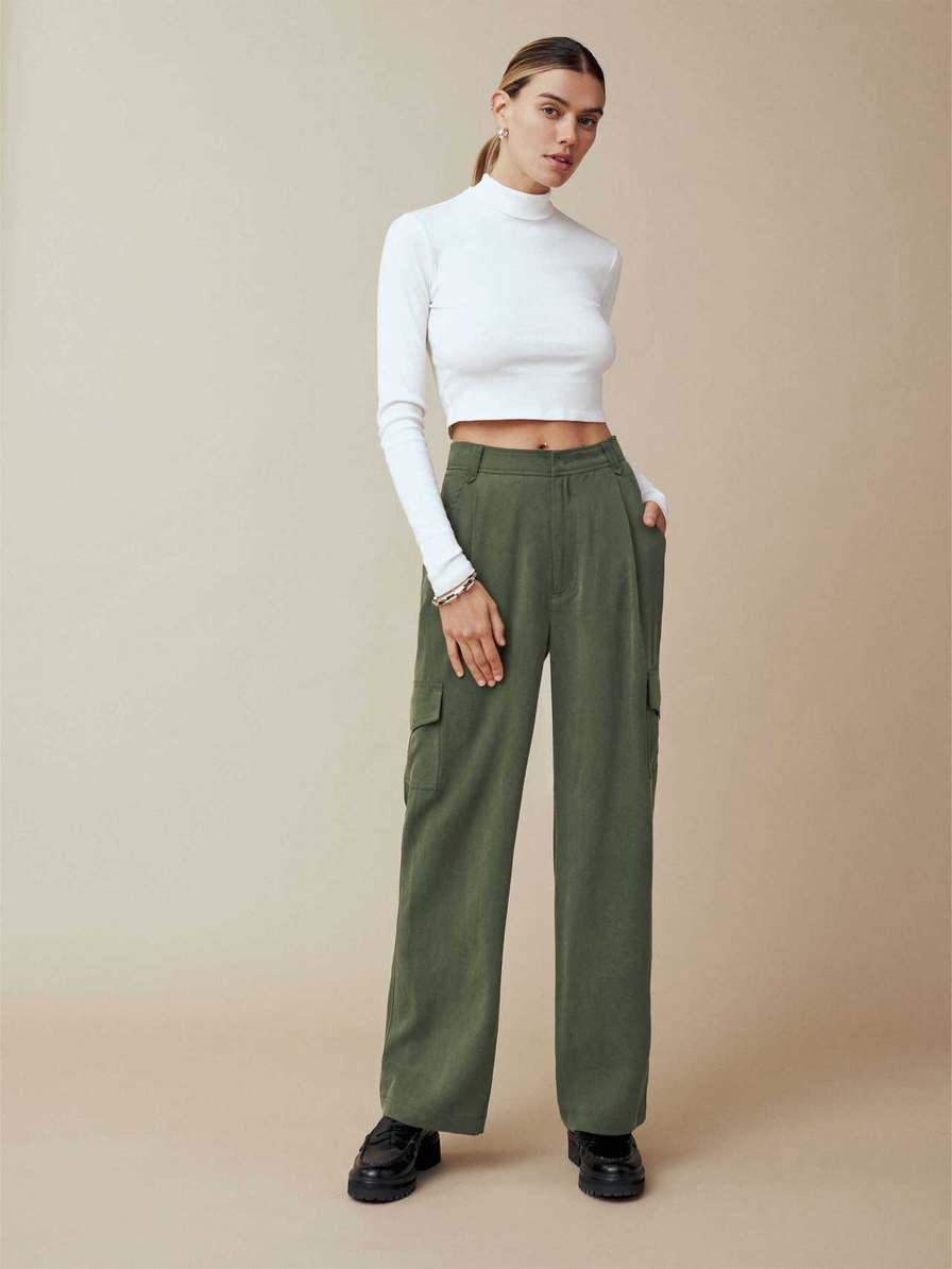 Women's Reformation Petites Jackson Pants Dark Green | USA-270618