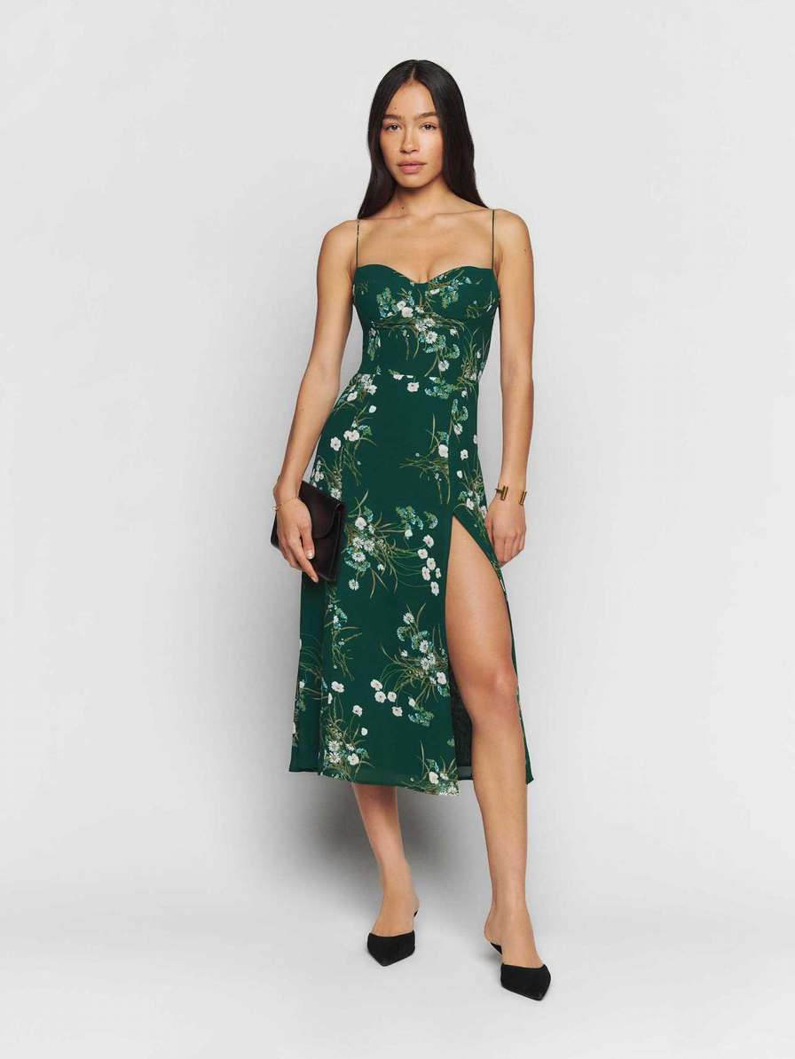 Women's Reformation Petites Juliette Dress Dark Green | USA-2316540