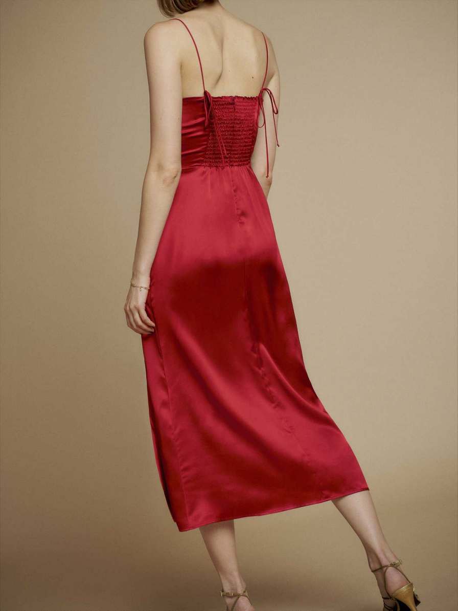 Women's Reformation Petites Marguerite Silk Dress Red | USA-6842305