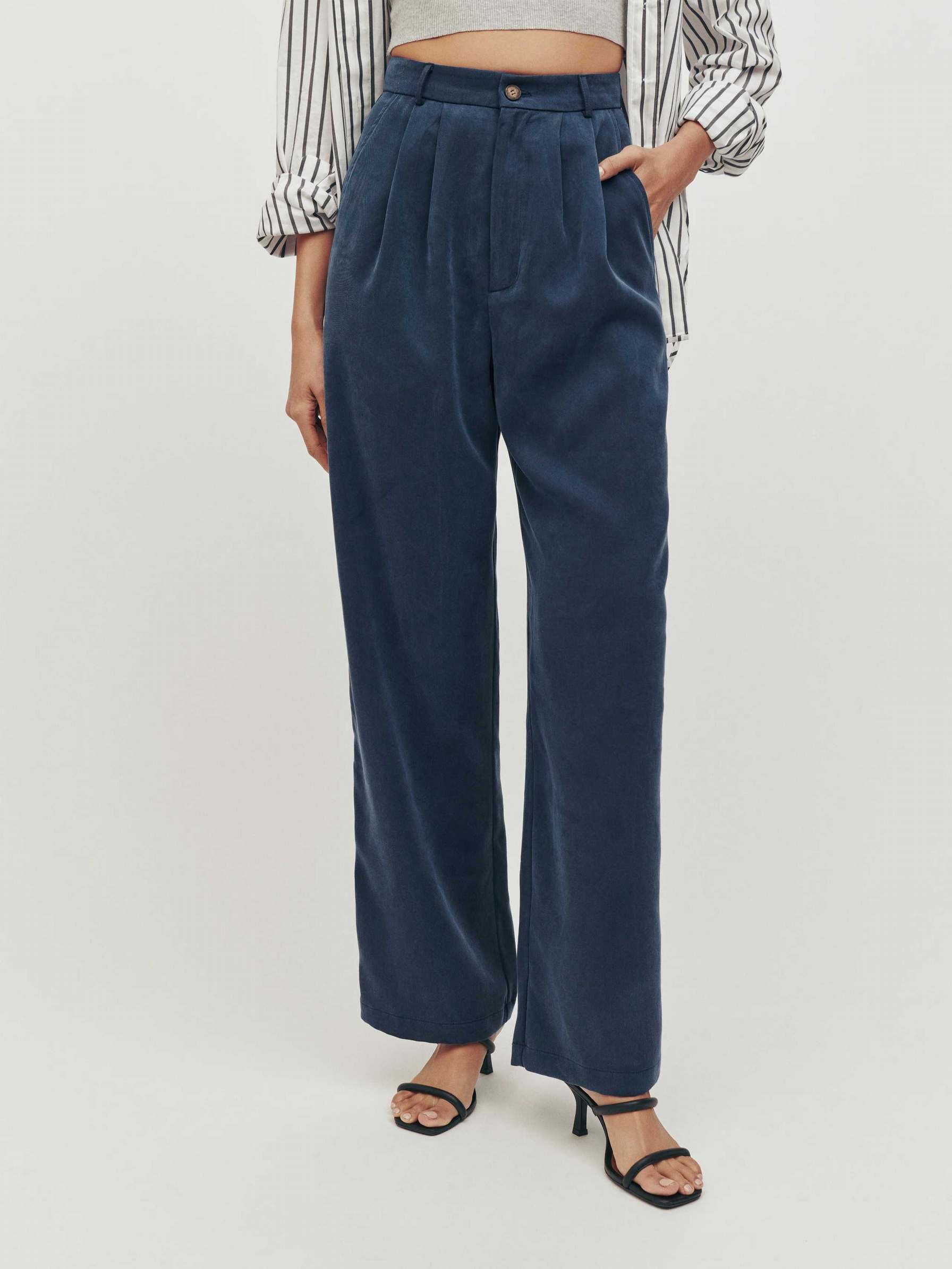 Women's Reformation Petites Mason Pants Navy | USA-2841563