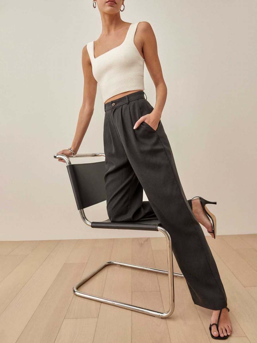 Women's Reformation Petites Mason Pants Black | USA-6123457