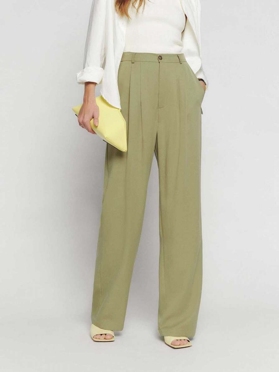 Women's Reformation Petites Mason Pants Olive | USA-803564