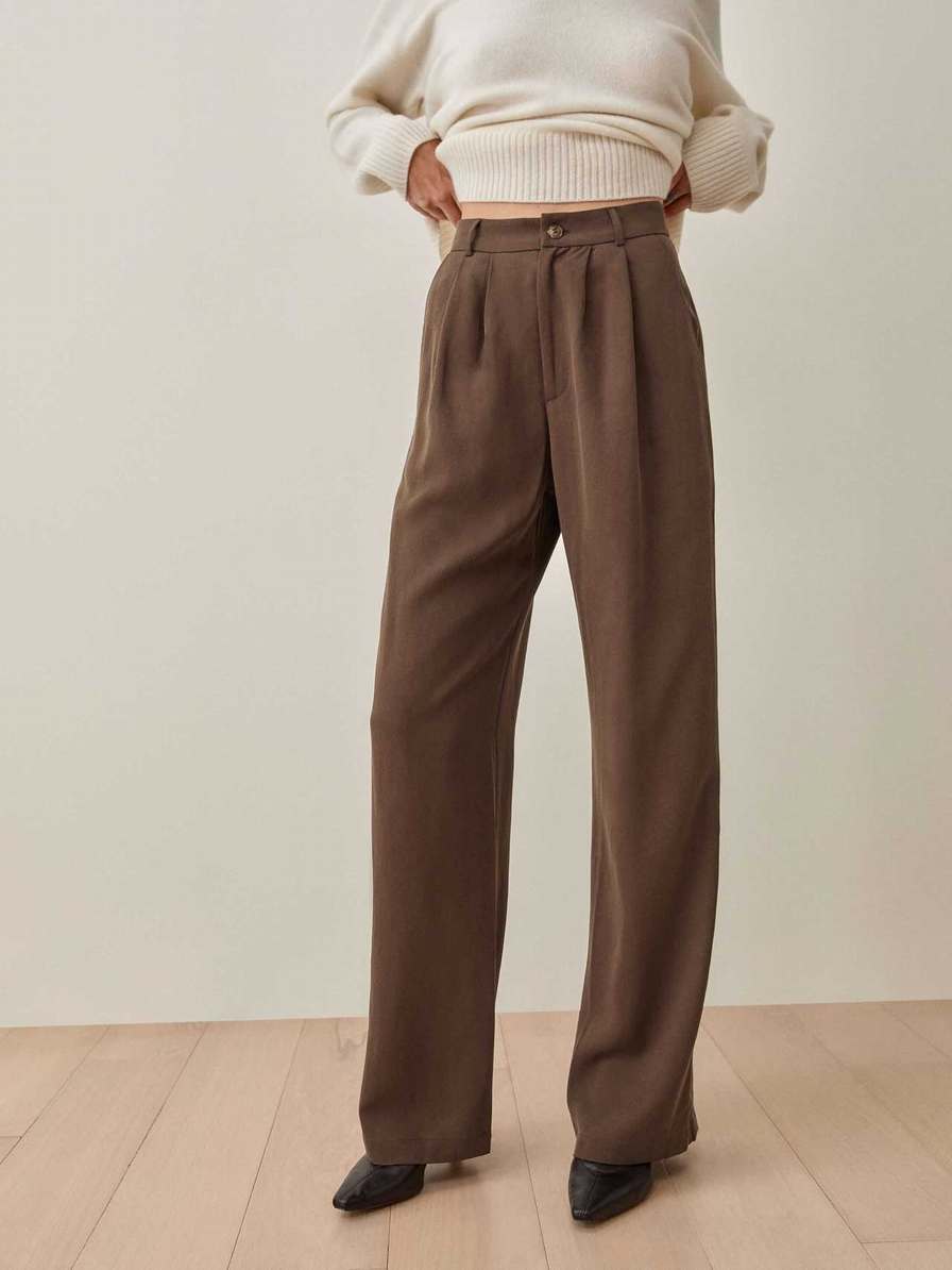 Women's Reformation Petites Mason Pants Coffee | USA-8534720