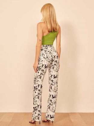 Women's Reformation Petites Newsprint High Rise Straight Long Jeans Black / White | USA-504138