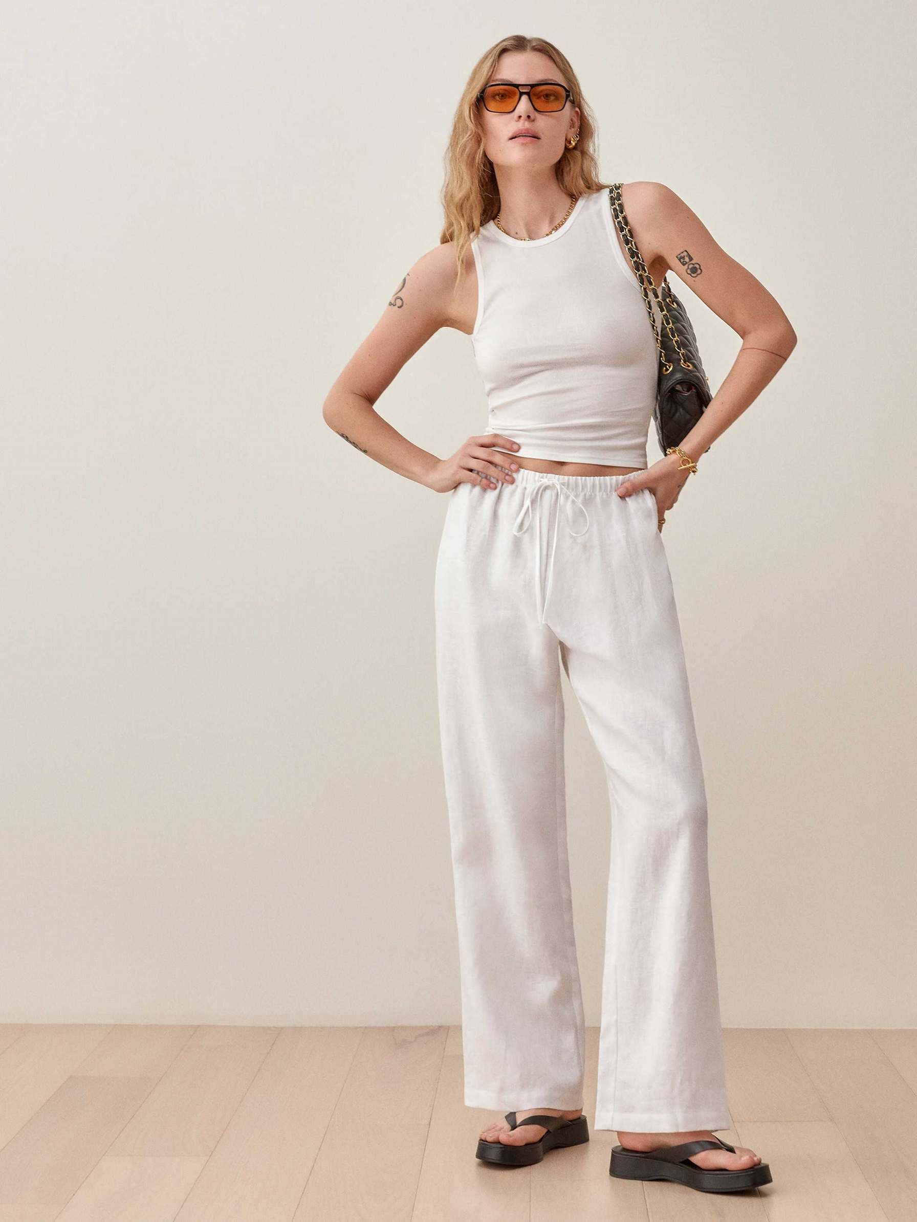 Women's Reformation Petites Olina Linen Pants White | USA-7581642