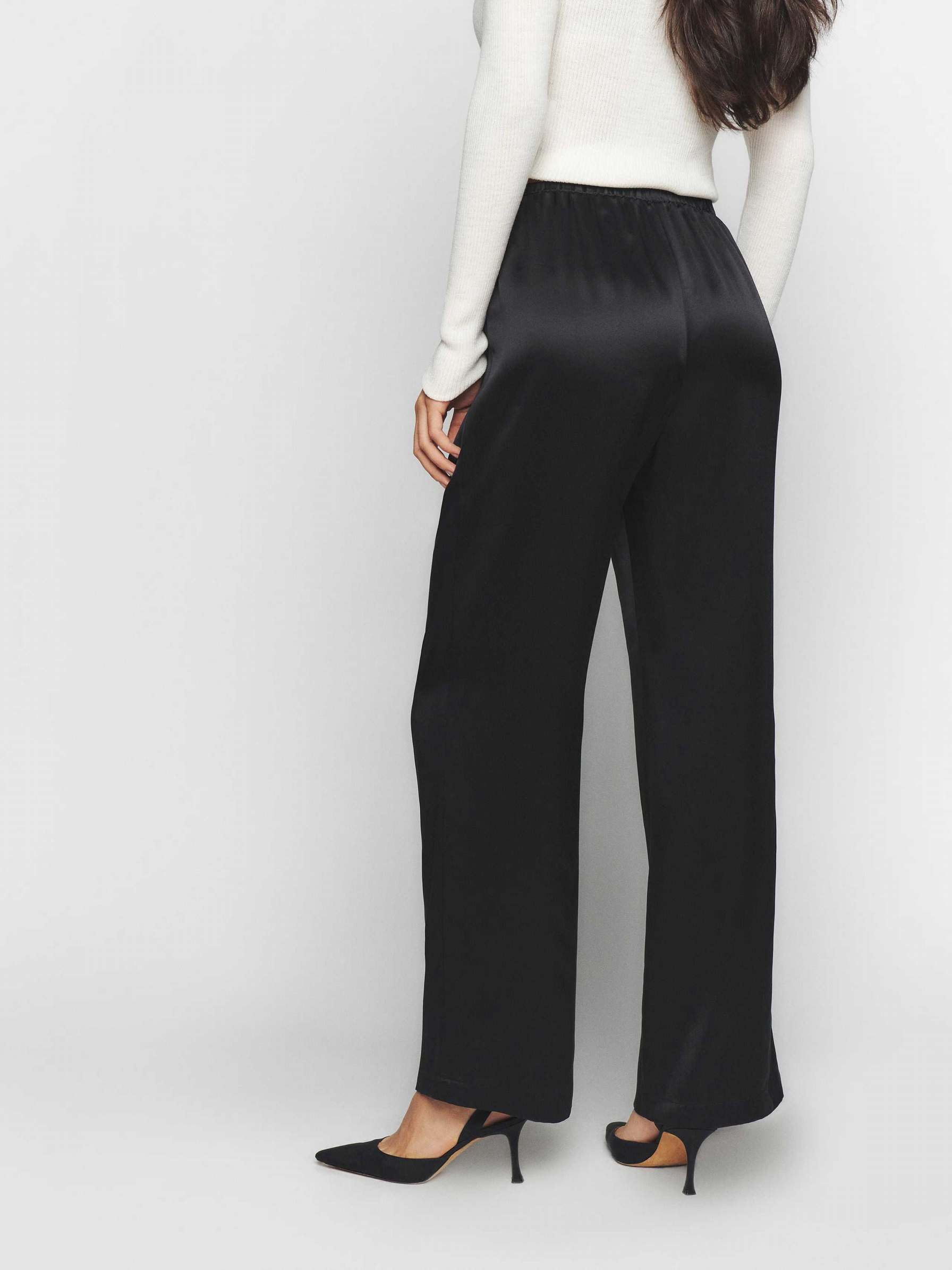 Women's Reformation Petites Olina Silk Pants Black | USA-764203