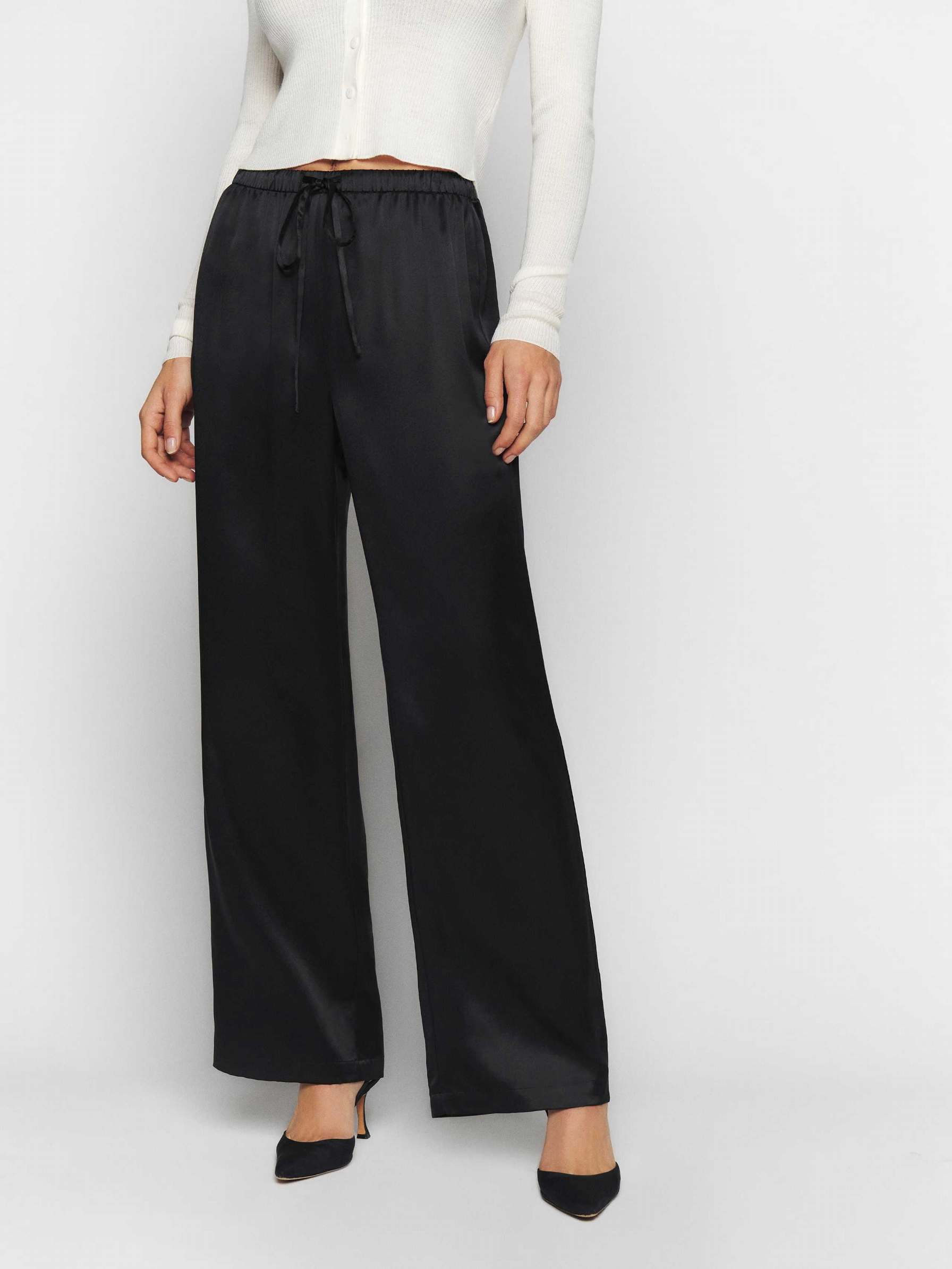 Women's Reformation Petites Olina Silk Pants Black | USA-764203