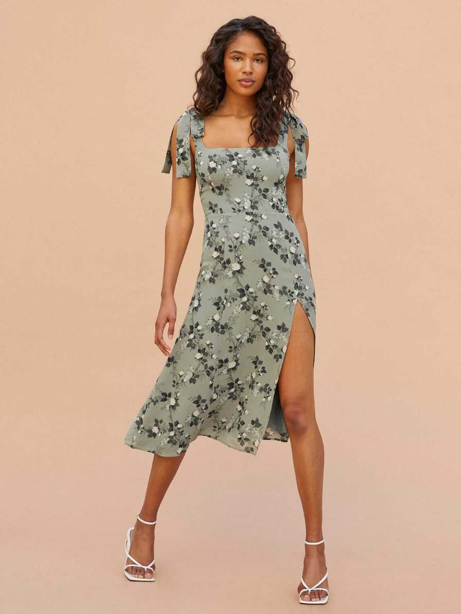 Women's Reformation Petites Twilight Dress Light Green / Flower | USA-145728