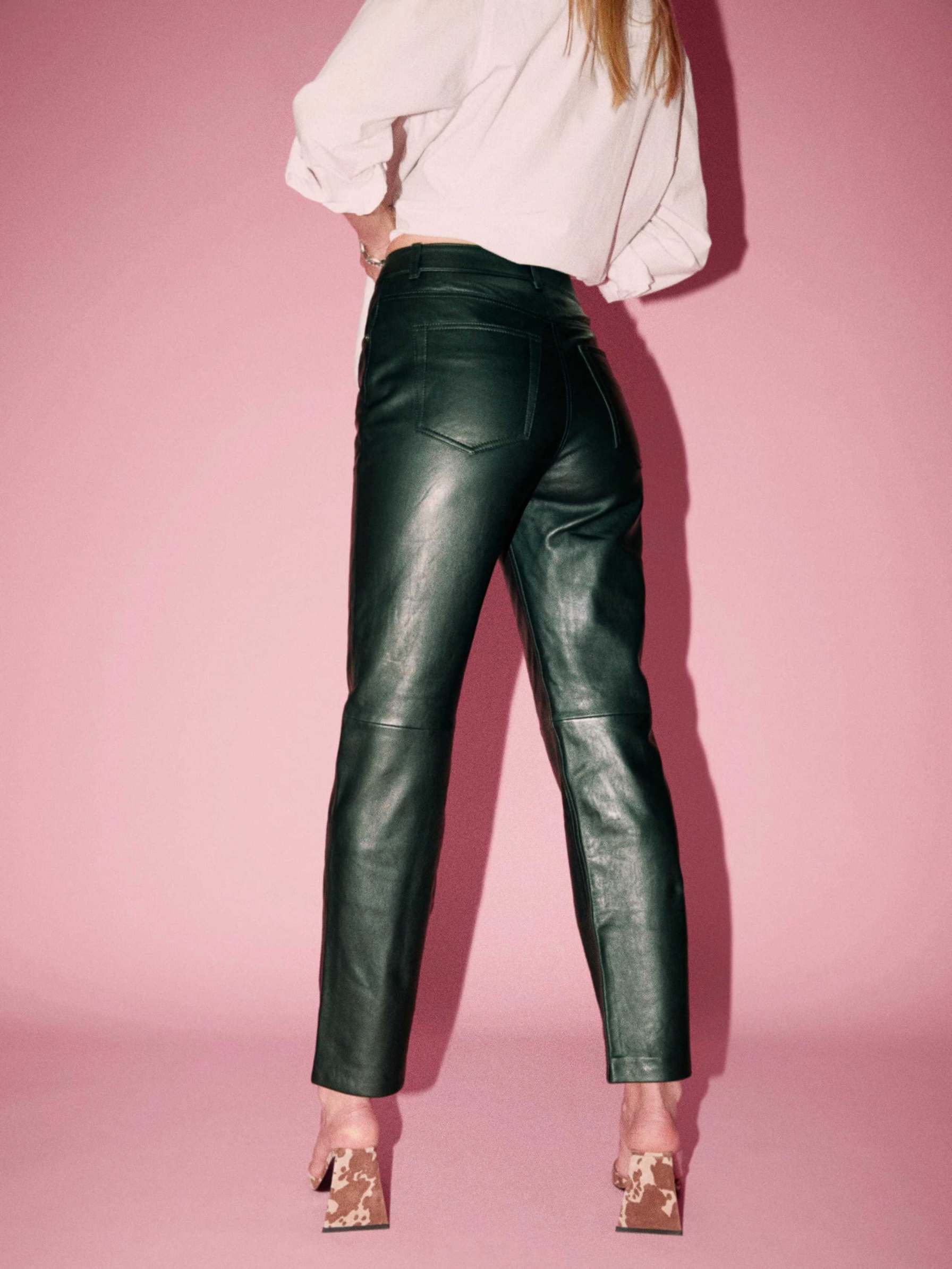 Women's Reformation Petites Veda Cynthia Leather Pants Black | USA-715423