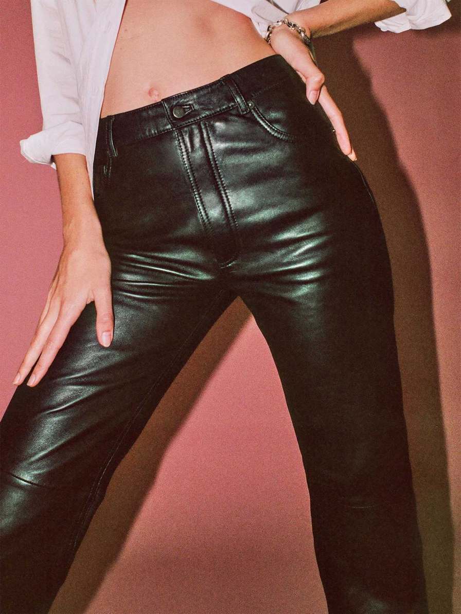 Women's Reformation Petites Veda Cynthia Leather Pants Black | USA-715423