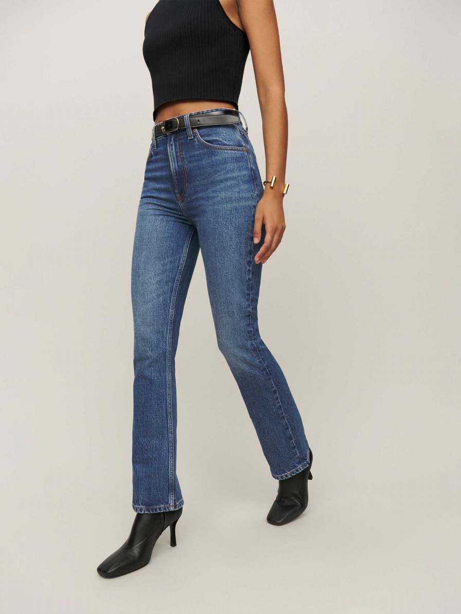 Women's Reformation Peyton High Rise Bootcut Cropped Jeans Blue | USA-3507462